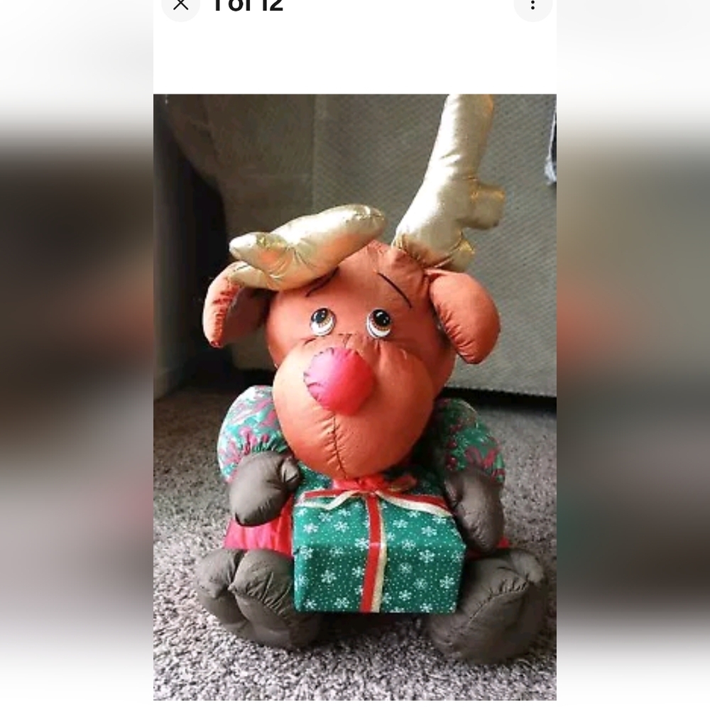 Vtg Stuffed Animal Nylon Puffy Red Nose Reindeer Christmas Approx 16" See Descri